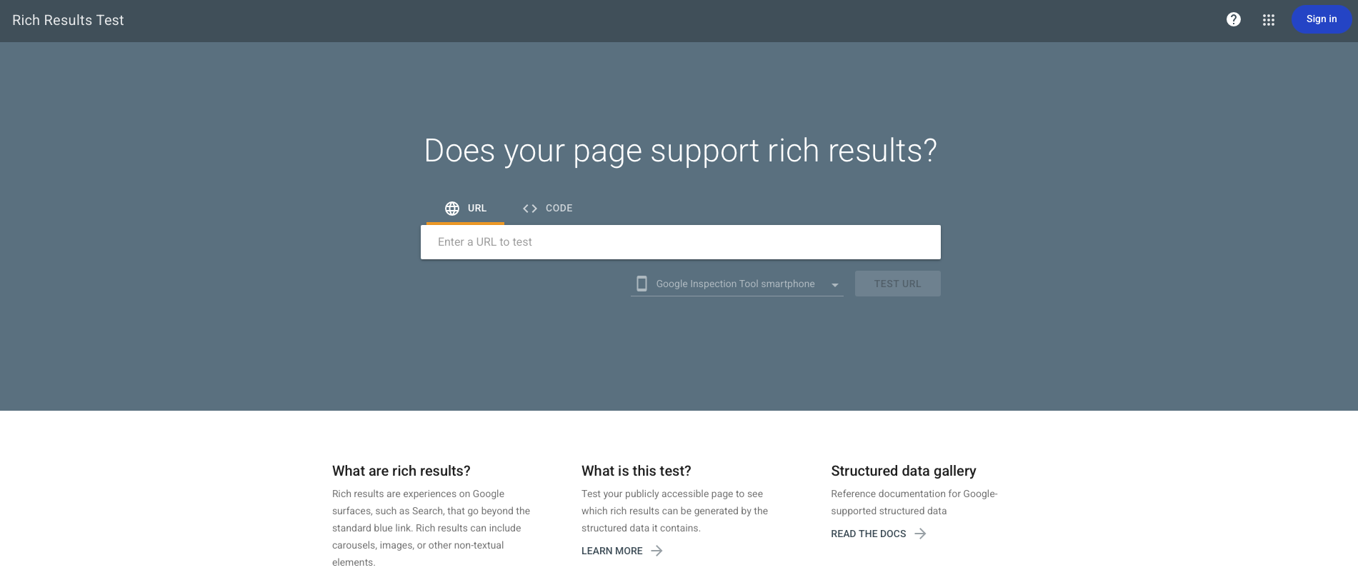 Google Rich Results Test interface asking Does your page support rich results